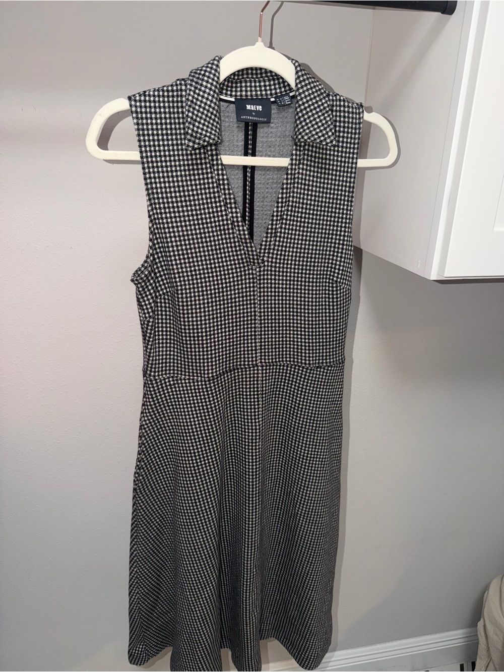 Anthropologie Black & White Sleeveless Collared Midi Dress